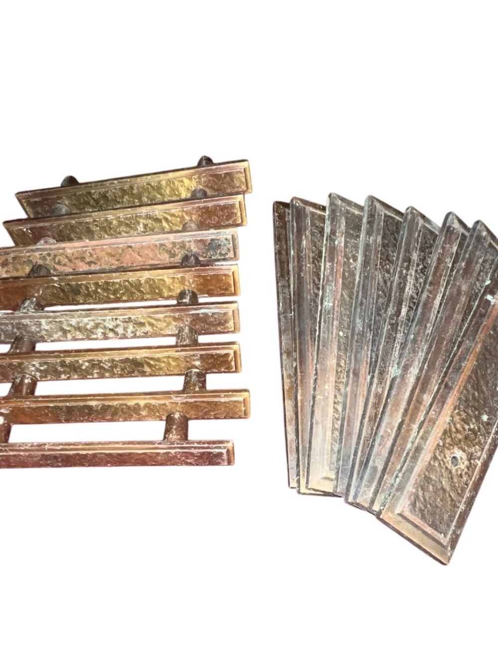 Lot of 8 Vintage Amerock Textured Brass Cabinet Pulls & Backplates